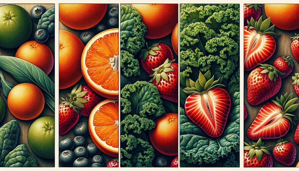 Natural food sources of vitamin c: Oranges, Kale, Strawberries